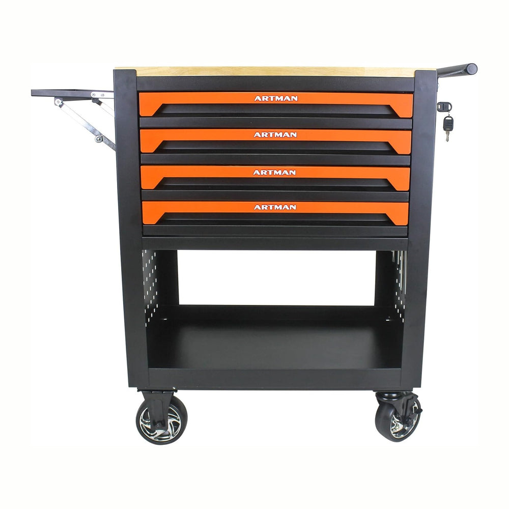 Lockable 4-Drawer Rolling Tool Chest with Wooden Top Workbench