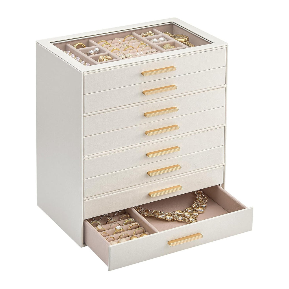 Lolalet Jewelry Box Organizer, 8-Layer Jewelry Storage Case -Beige