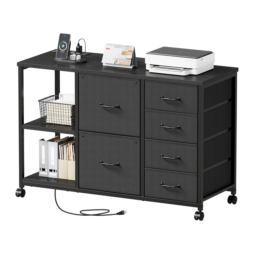 Maihail 6 Drawer File Cabinet with Charging Station and Open Storage Shelf