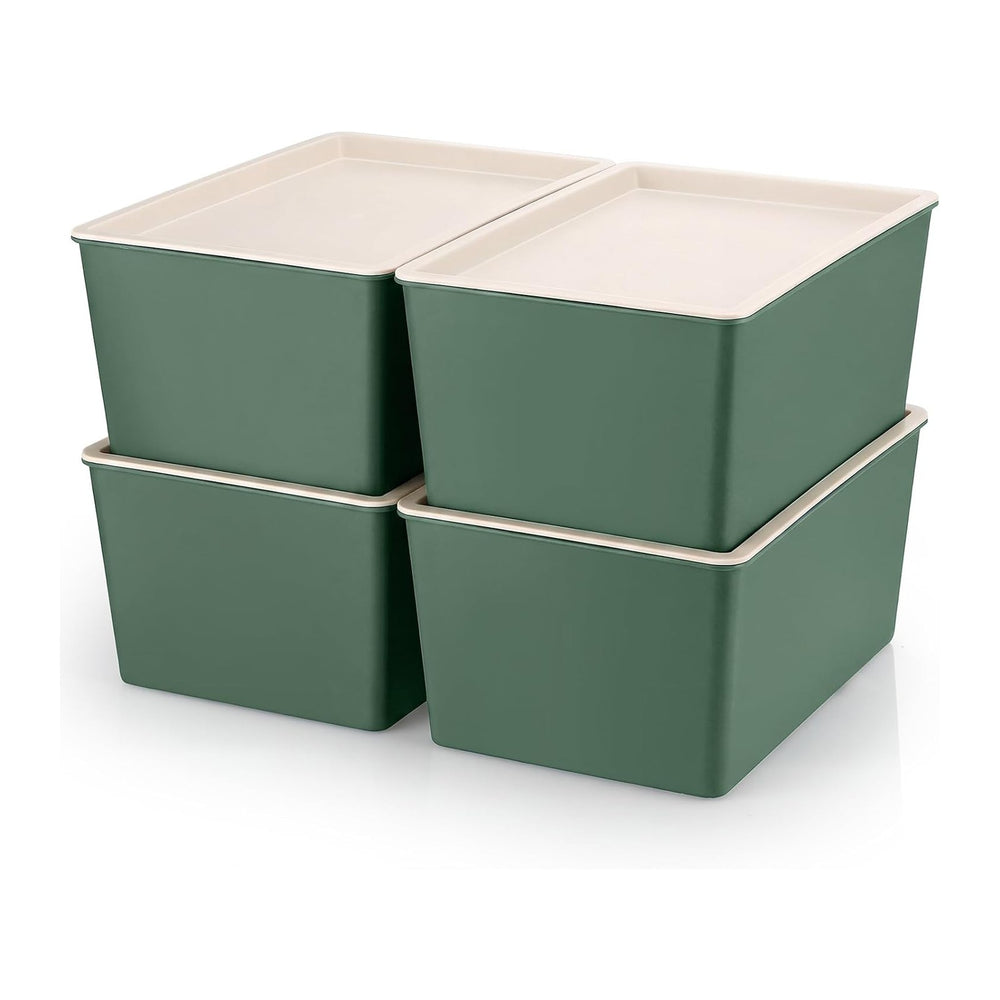 Menkxi 4 Pcs Storage Bins with Lids, Green, Large