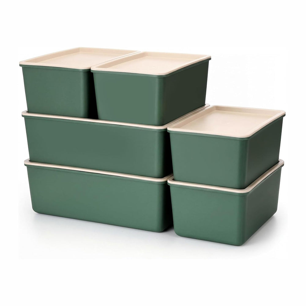 Menkxi 6 Pcs Large and Small Plastic Storage Bins with Lids 14.4 x 10.4 x 5.1...