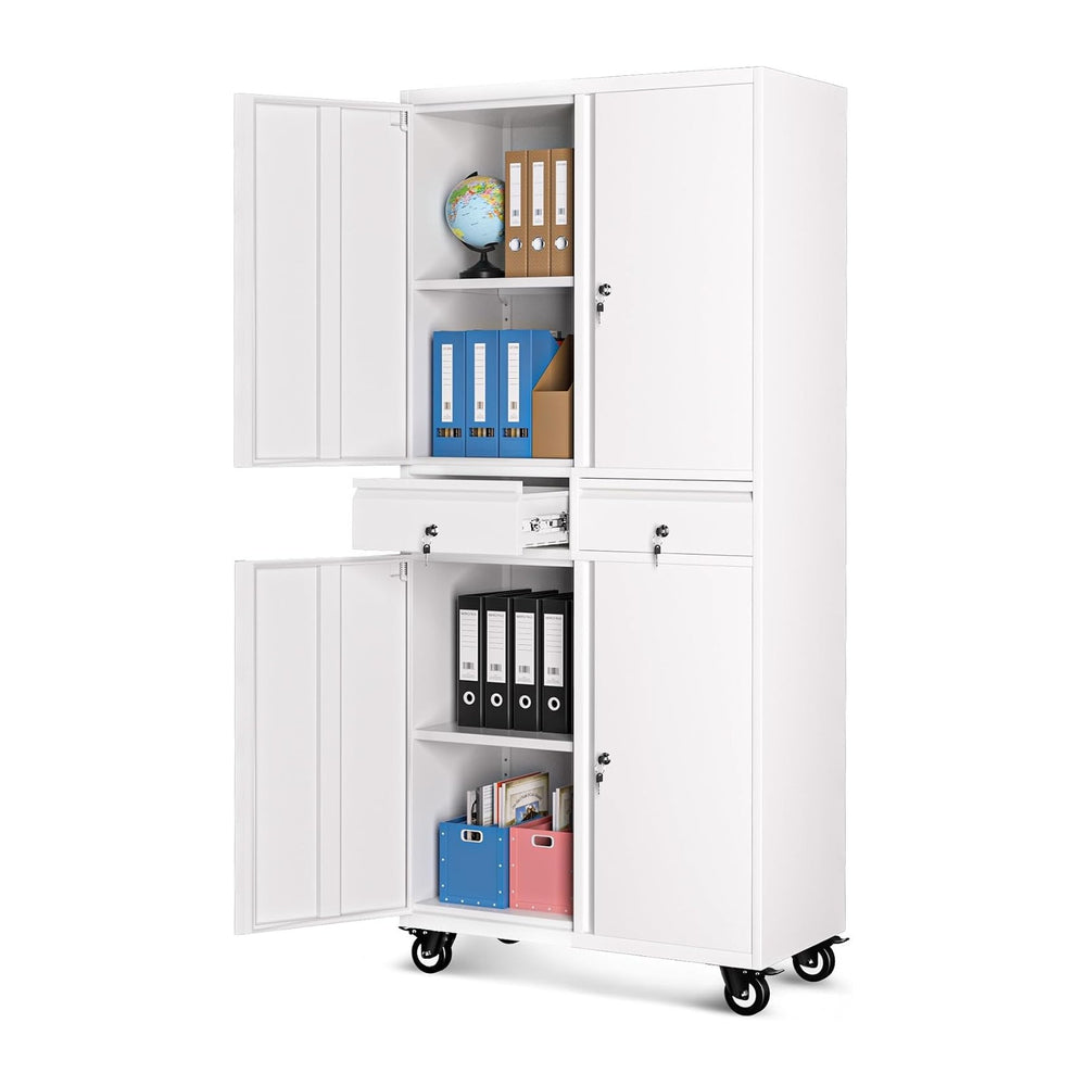 Metal Storage Cabinet with Wheels, 72” Rolling Garage Organizer with Locking ...