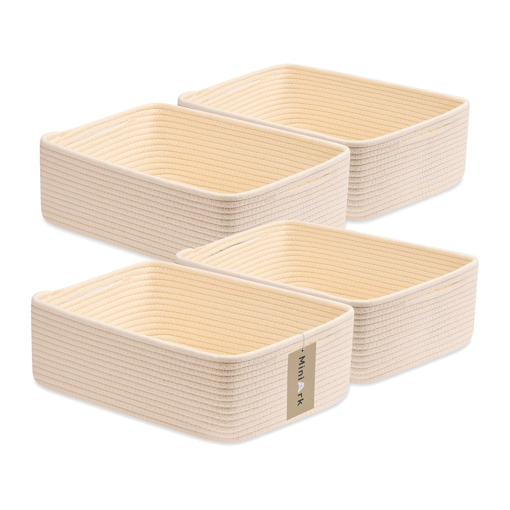 MiniArk Large Shallow Organizing Baskets 15x11x5.1 Inches - Rope Woven Storag...