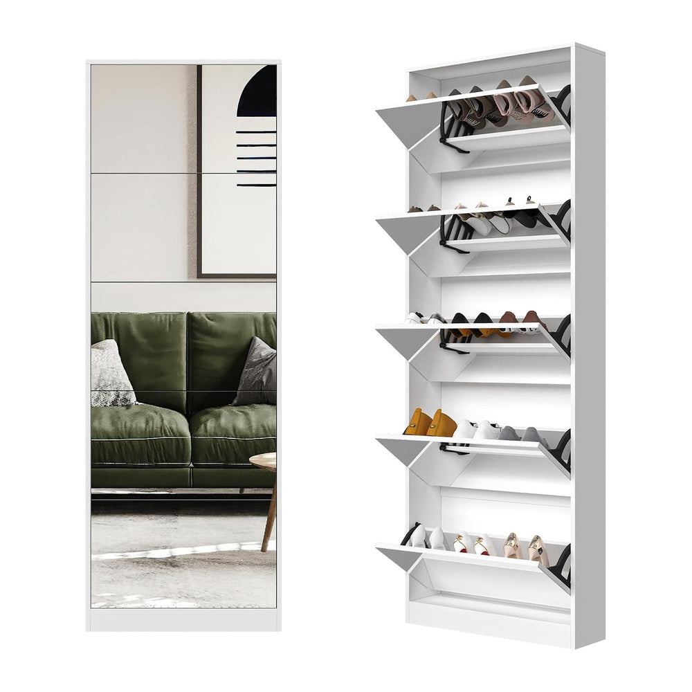 Mirror Shoe Cabinet, Hidden Shoe Storage Organizer with Flip Drawers Door, 5 ...