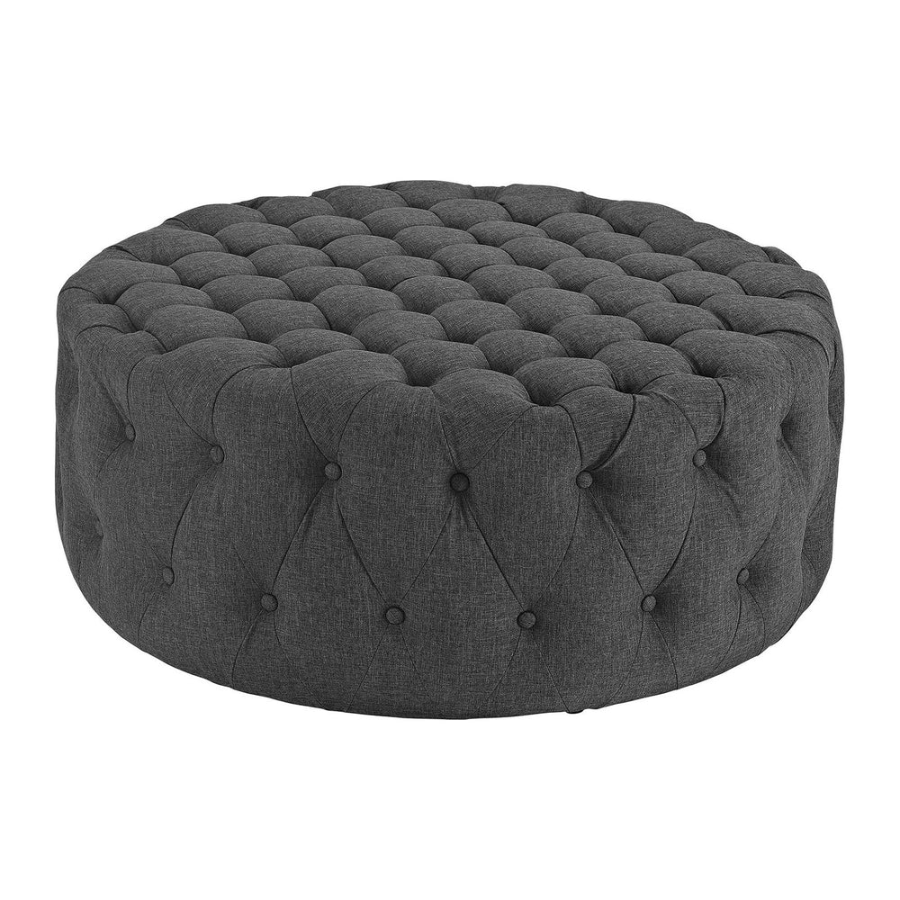 ModwayEEI-2225-GRYAmourFabric Upholstered Button-Tufted RoundOttomanGray