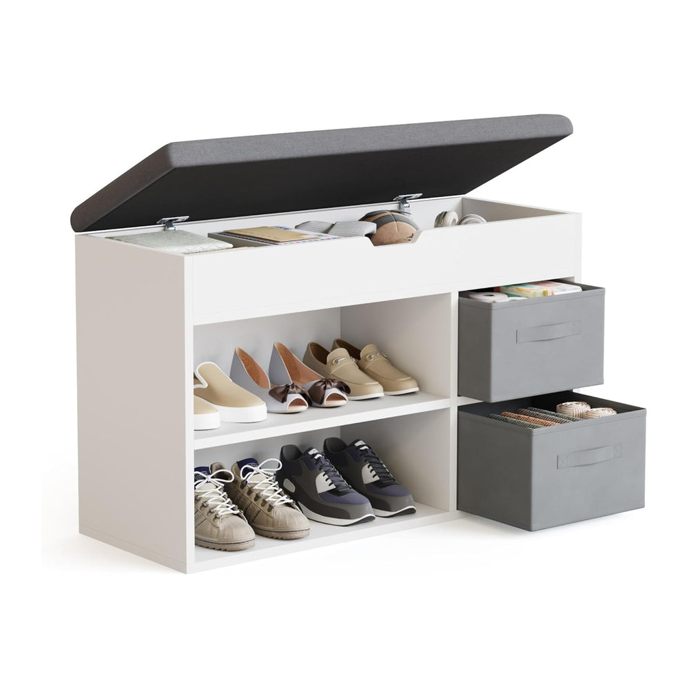 Mondeer Shoe Storage Bench with Seat, Folding Padded Seat, White