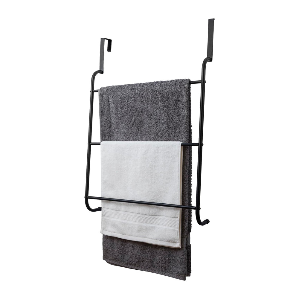MyGift 3 Tier Over Door Bathroom Towel Rack Matte Black Metal Holder