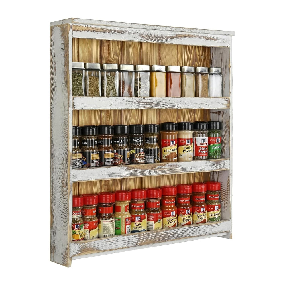 MyGift 3 Tier Spice Rack Wall Mount Rustic Wood Kitchen Shelf