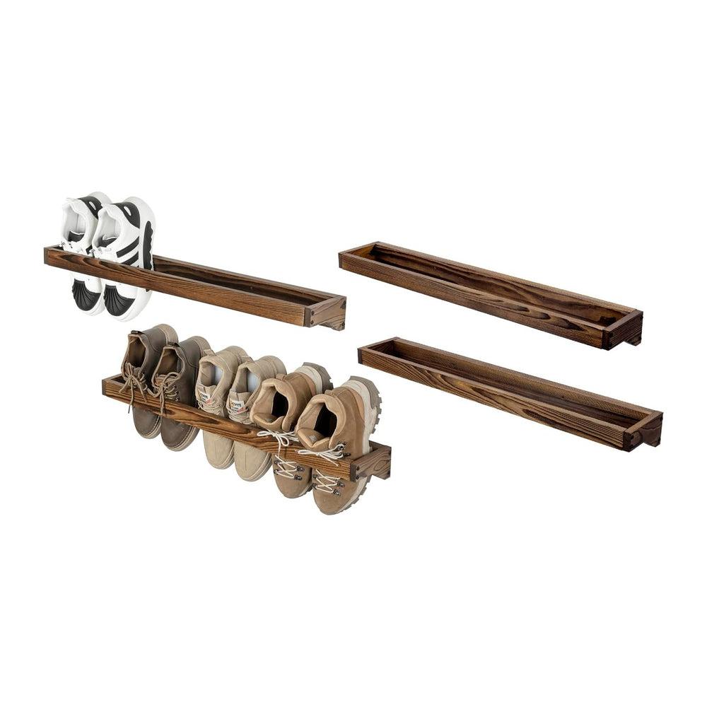 MyGift 30 Inch Rustic Burnt Wood Wall Shoe Rack Set of 4 Holds 12 Pairs