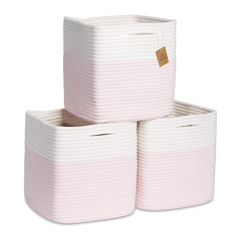 NaturalCozy Storage Cubes 11 Inch Cotton Rope Woven Baskets