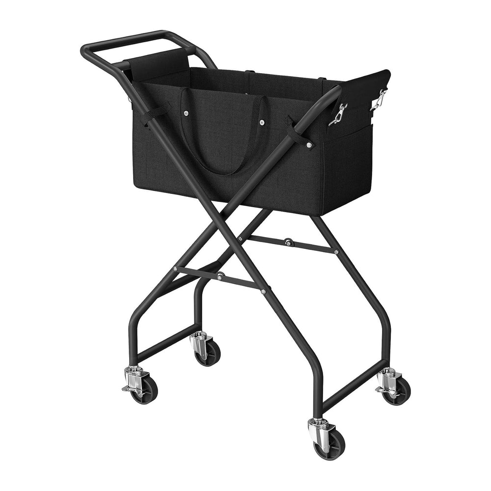 No-Bend Laundry Cart- Rolling Hamper with Locking Wheels & Handle, Foldab...