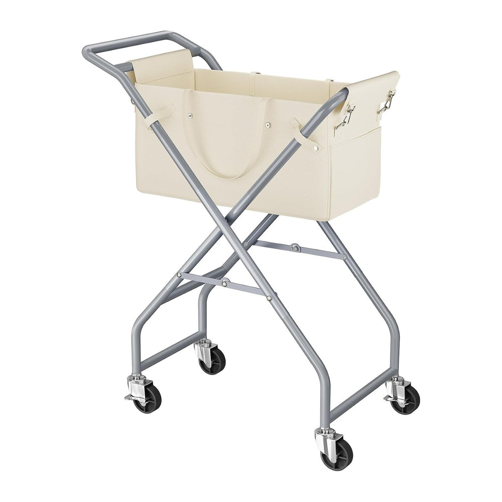 No-Bend Laundry Cart- Rolling Hamper with Locking Wheels & Handle, Foldab...