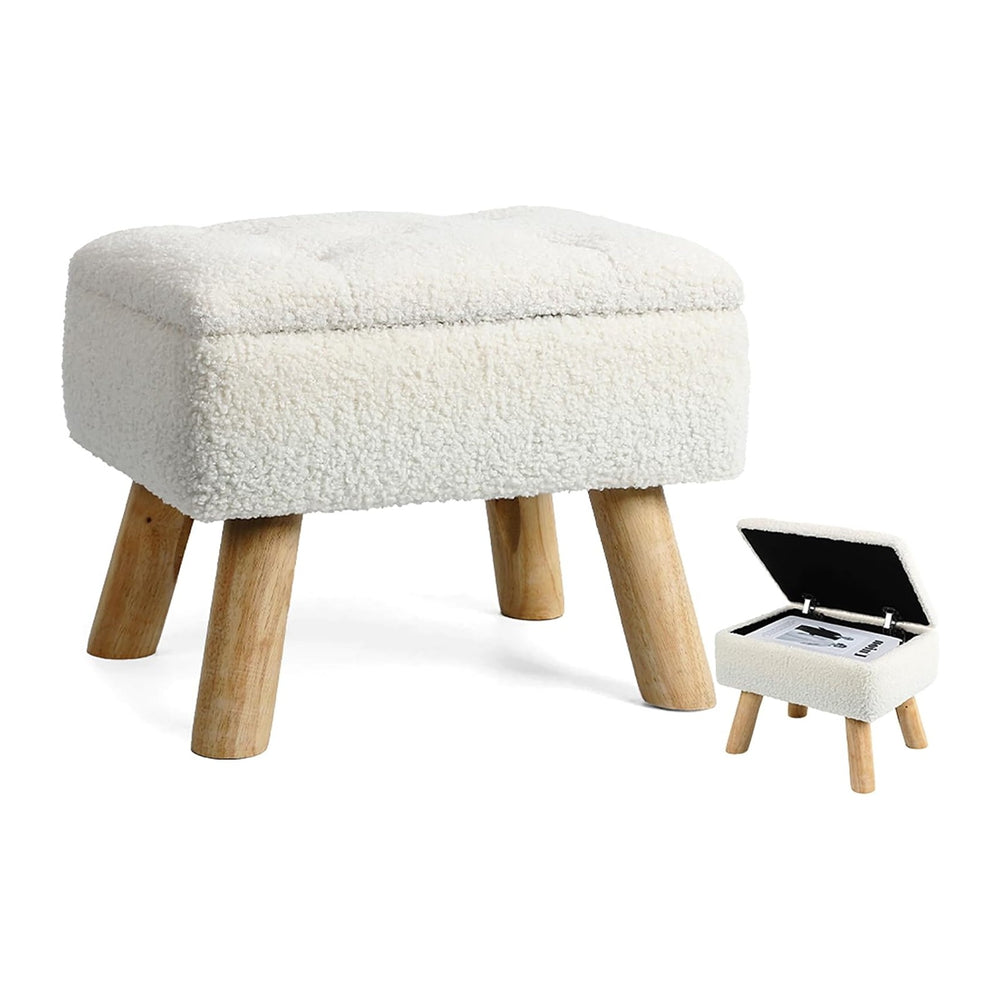 OGEMXU Storage Ottoman, Small Foot Stool Ottoman with Storage, Boucle Teddy V...