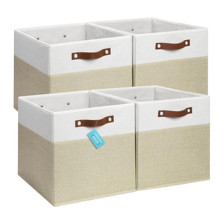 OrganiHaus 13x13 Cube Fabric Storage Bins Set of 4, Fabric Storage Cubes w/