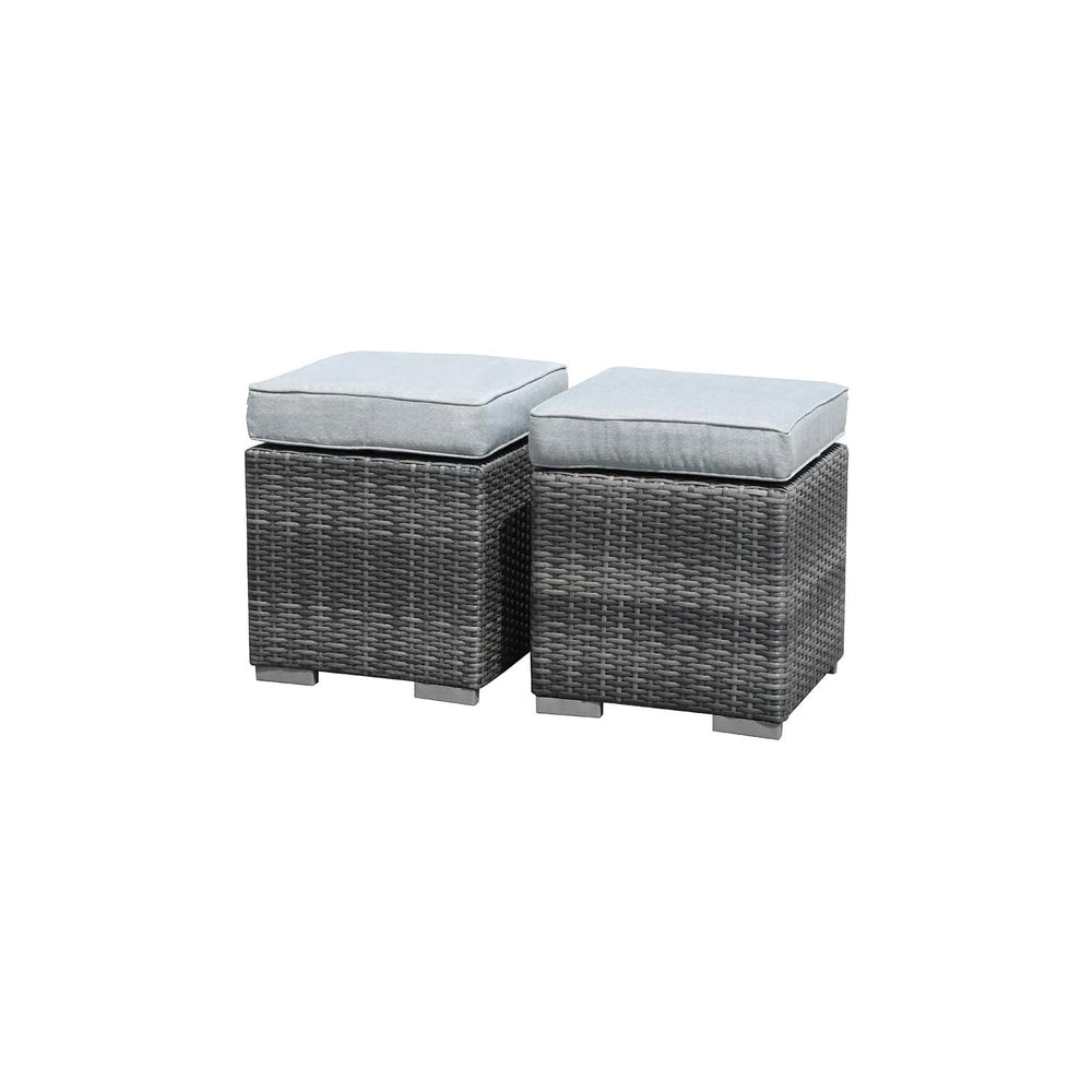 Patiorama 2 Pieces Assembled Outdoor Patio Ottoman, Grey Wicker, Light Grey