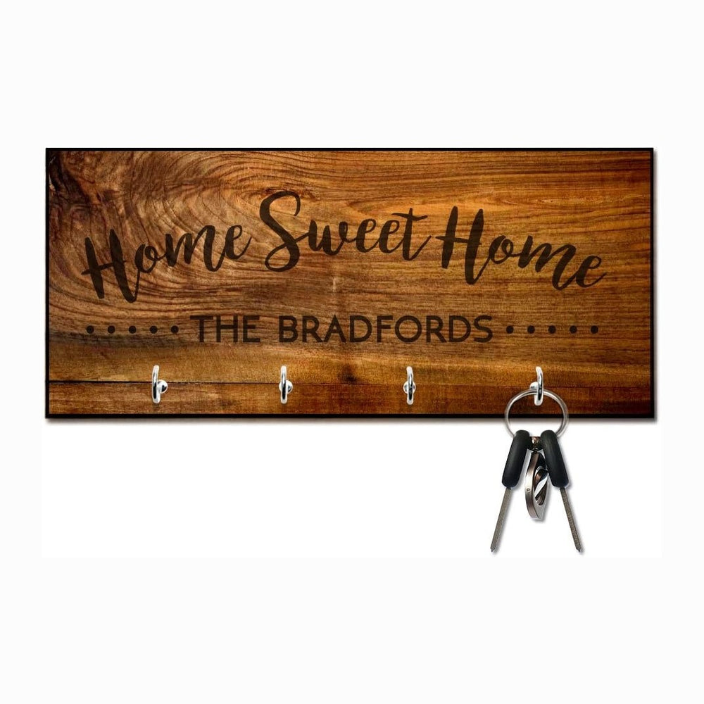 Pattern Pop Personalized Rich Wood Look Home Sweet Home Key Hanger