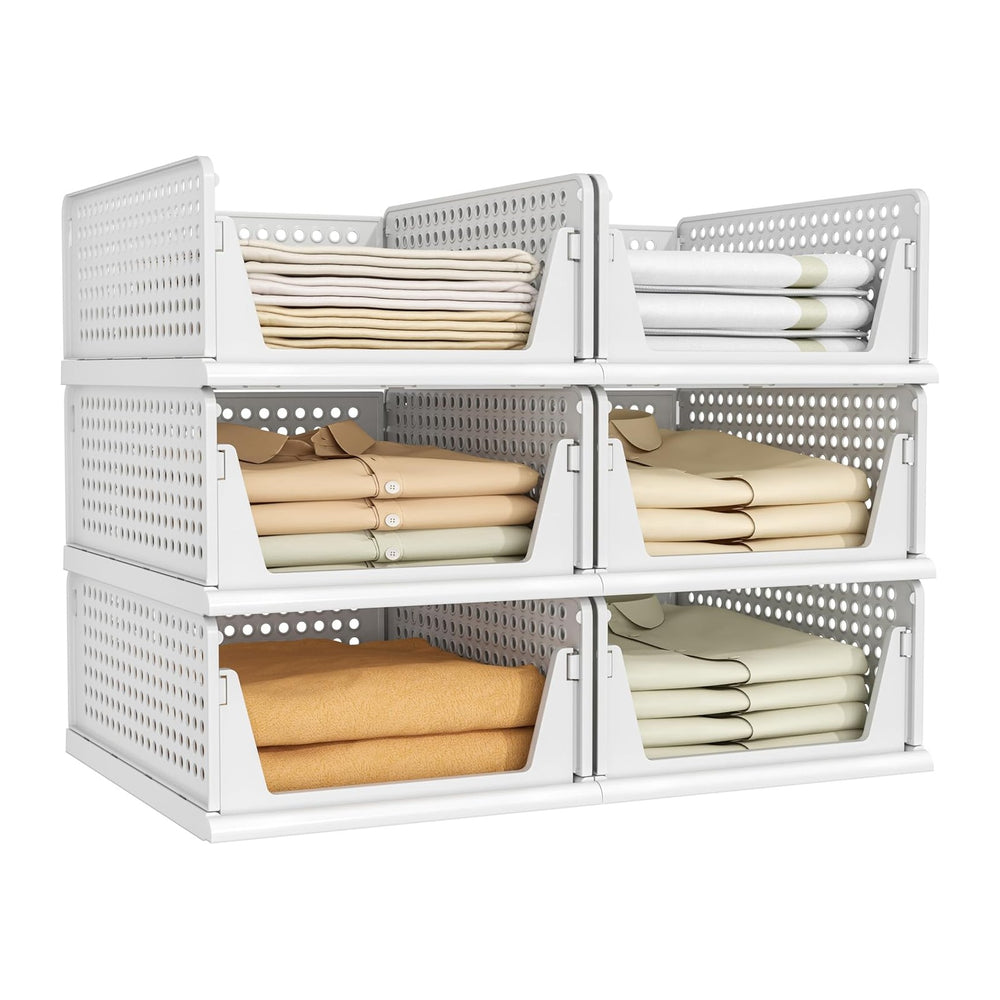 Pinkpum 6 Pack Closet Organizer Storage Bins Stackable Plastic Drawer Shelf