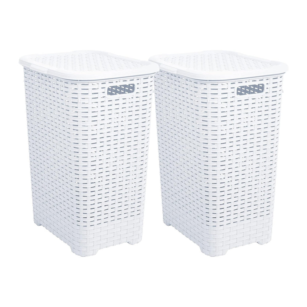 Plastic Laundry Hamper with Lid Laundry Hamper Basket, White 2 Pack Tall Clot...