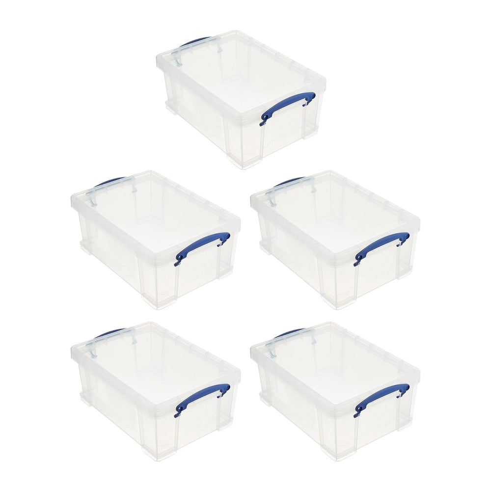 Really Useful Box Stackable 9 Liter Plastic Storage Container, 5 Pack