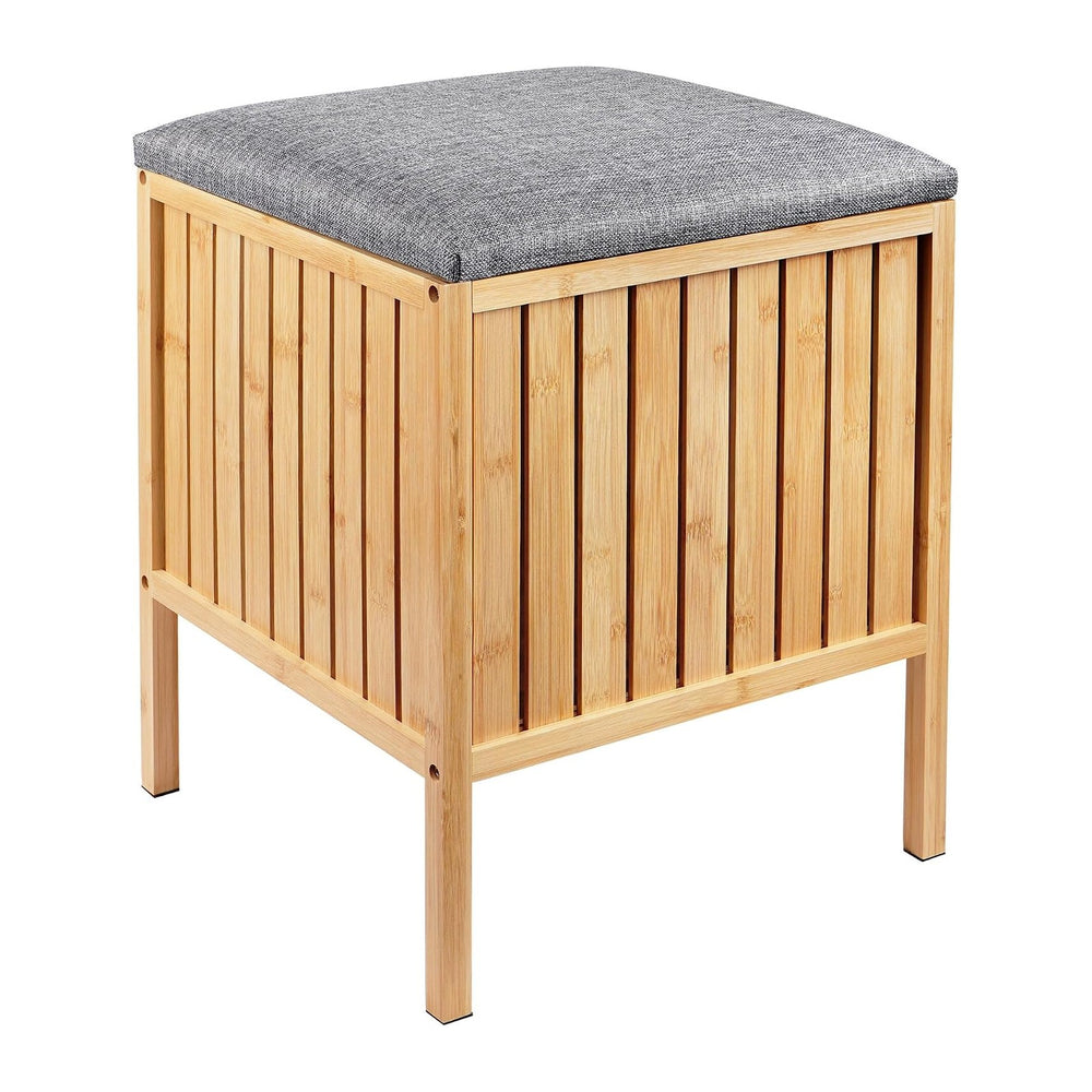 Relaxdays Bamboo Laundry Hamper with Padded Seat, Storage, Bathroom Stool, 52...