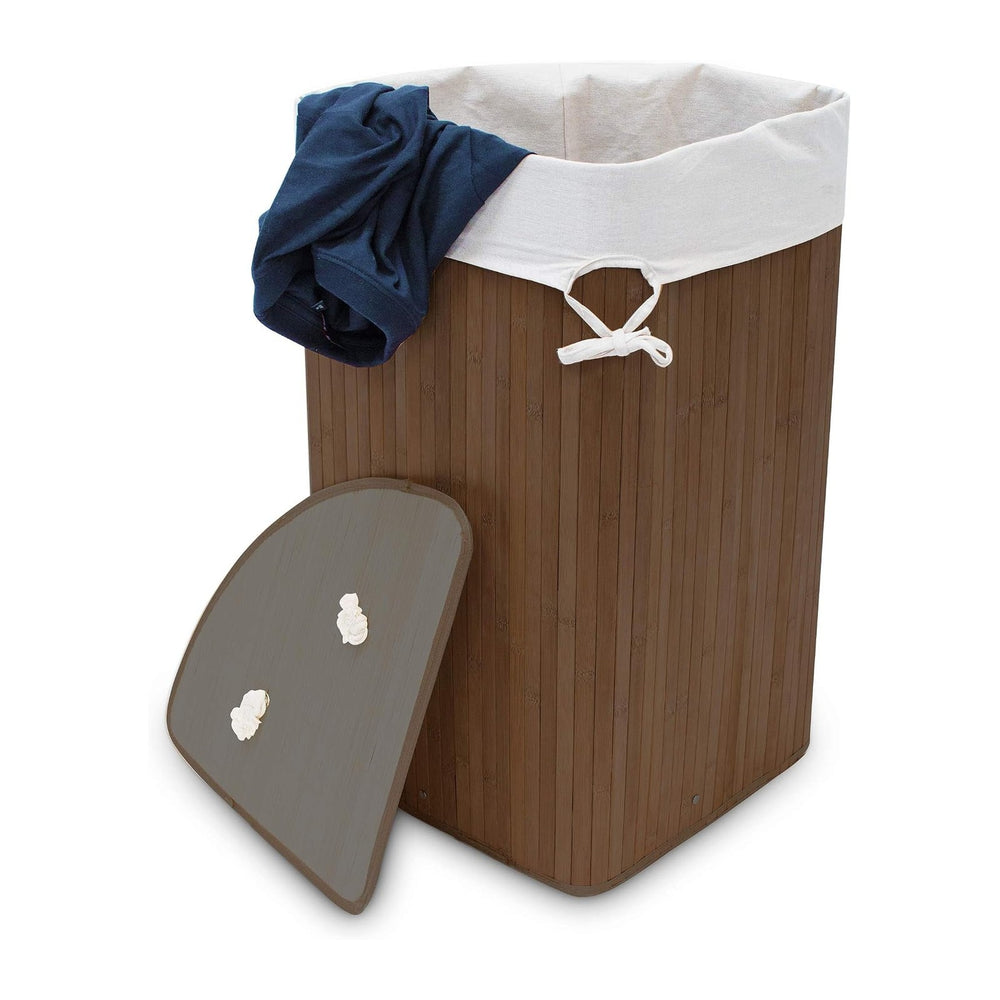 Relaxdays Corner Laundry Basket Hamper Bamboo 65 x 49.5 x 37 cm 64L Folding C...