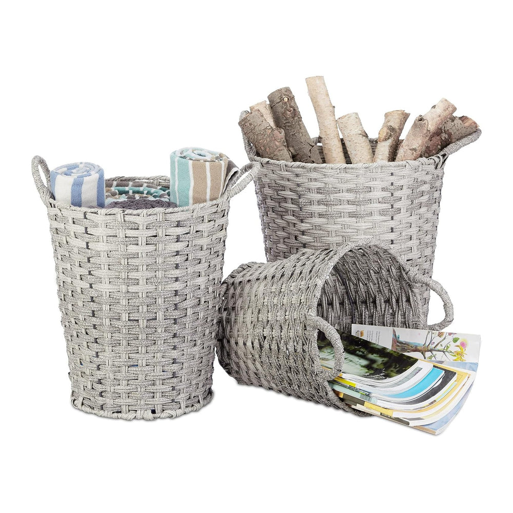 Relaxdays Set of 3 Storage Baskets, Woven, Robust, Storage Bin, Shelf Unit, 3...