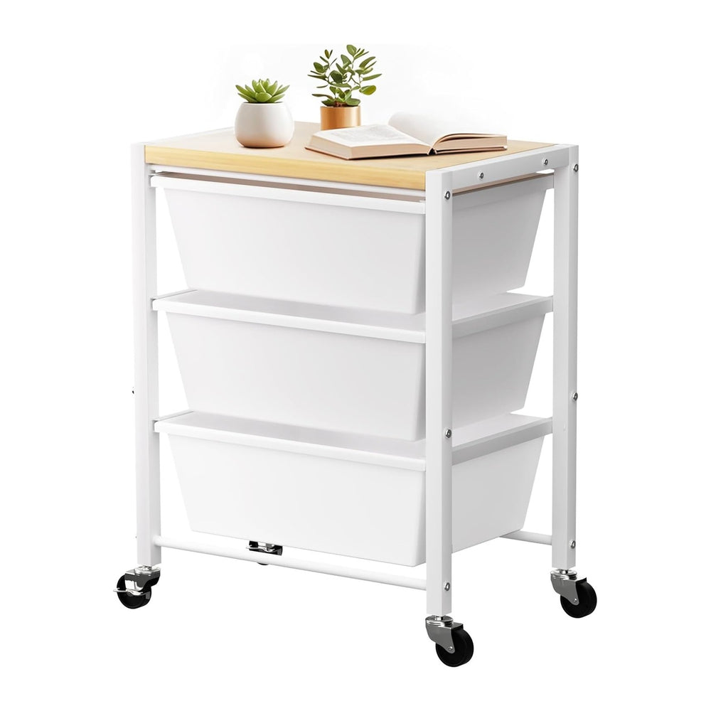 Rolling Cart with 3 Drawers, Plastic Drawer Storage Carts with Lockable Wheel...