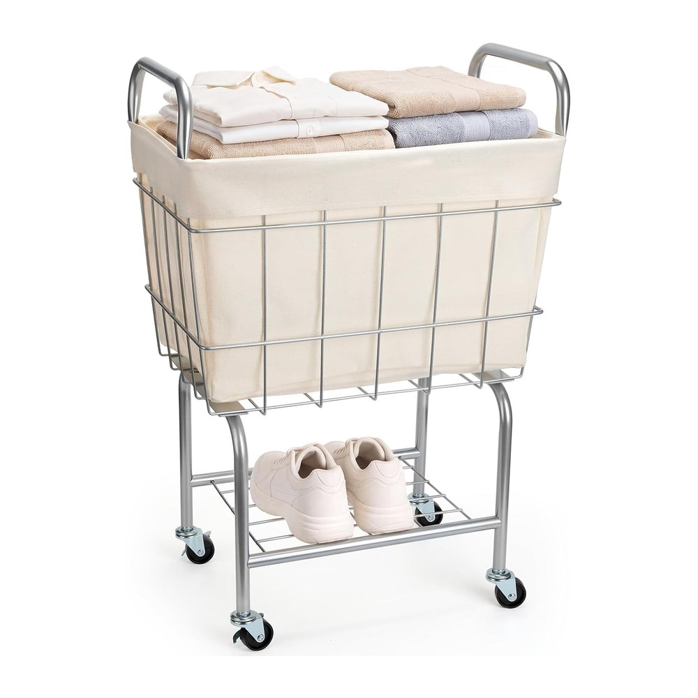 Rolling Laundry Basket with Wheels 26" Height Metal 2-Tier Cart