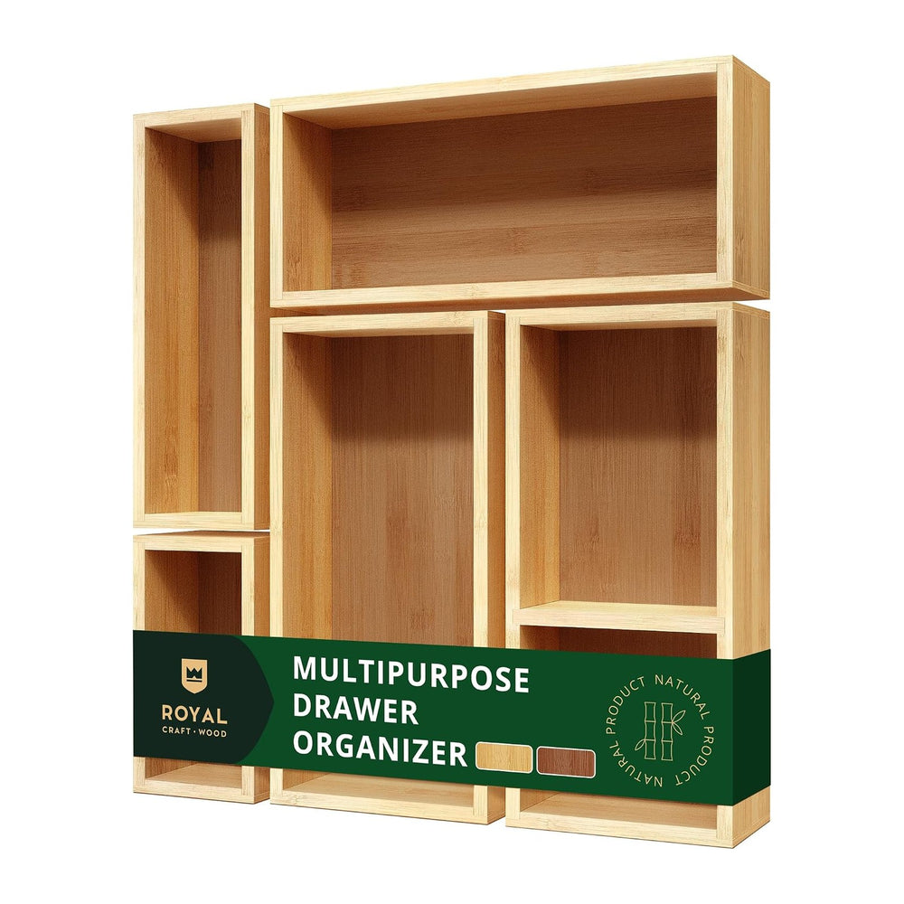 ROYAL CRAFT WOOD 5-Piece Bamboo Drawer Organizer Set – Multi-Use Storage Trays