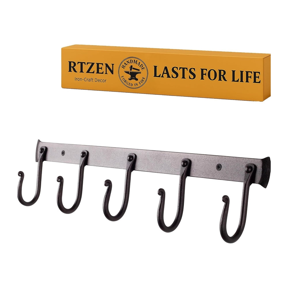 RTZEN Classic Farmhouse Wall Mount Multi-Use Wrought Iron Hook Set (5 Pack)