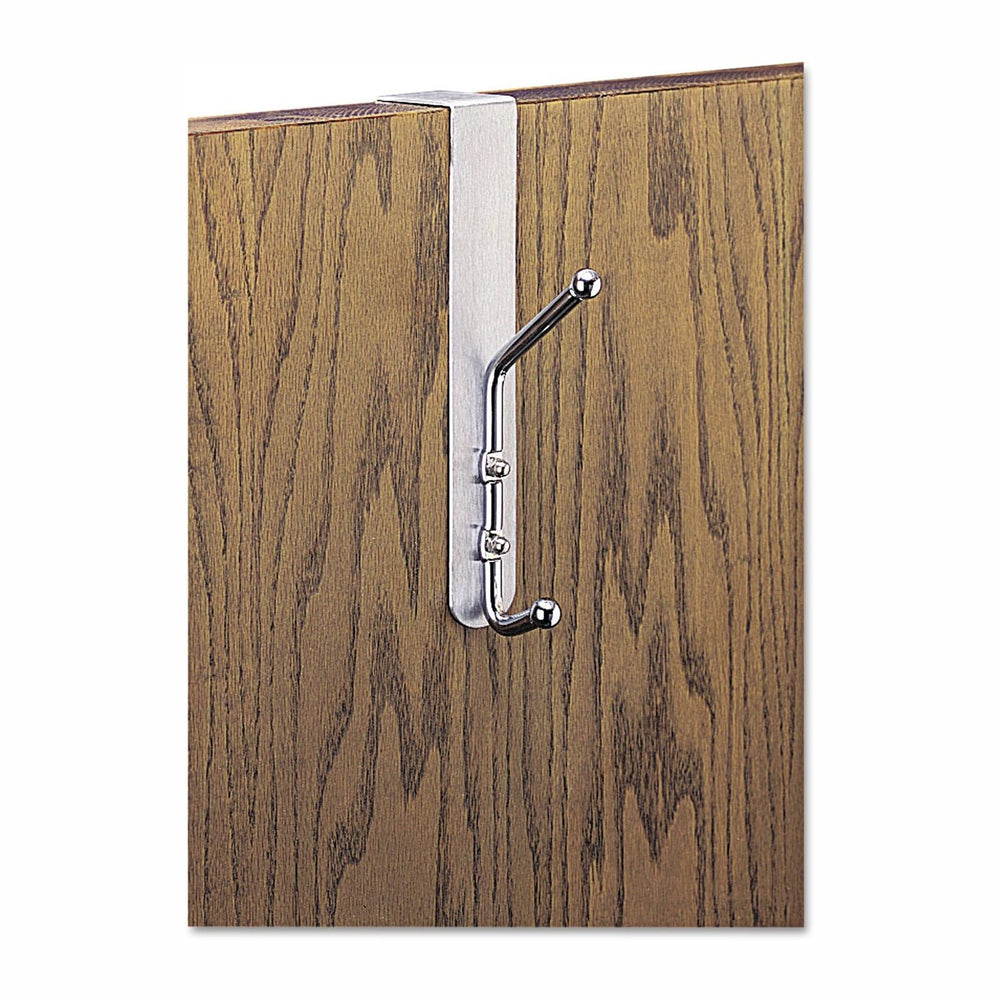 Safco Over-The-Door Double Coat Hook, Chrome-Plated Steel, Satin Aluminum Bas...