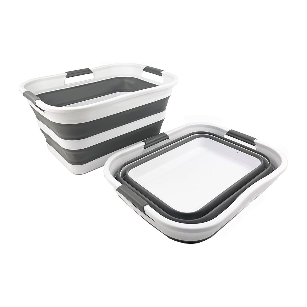 SAMMART Set of 2 Collapsible Plastic Laundry Basket/Organizer-Washing Tub-Fol...