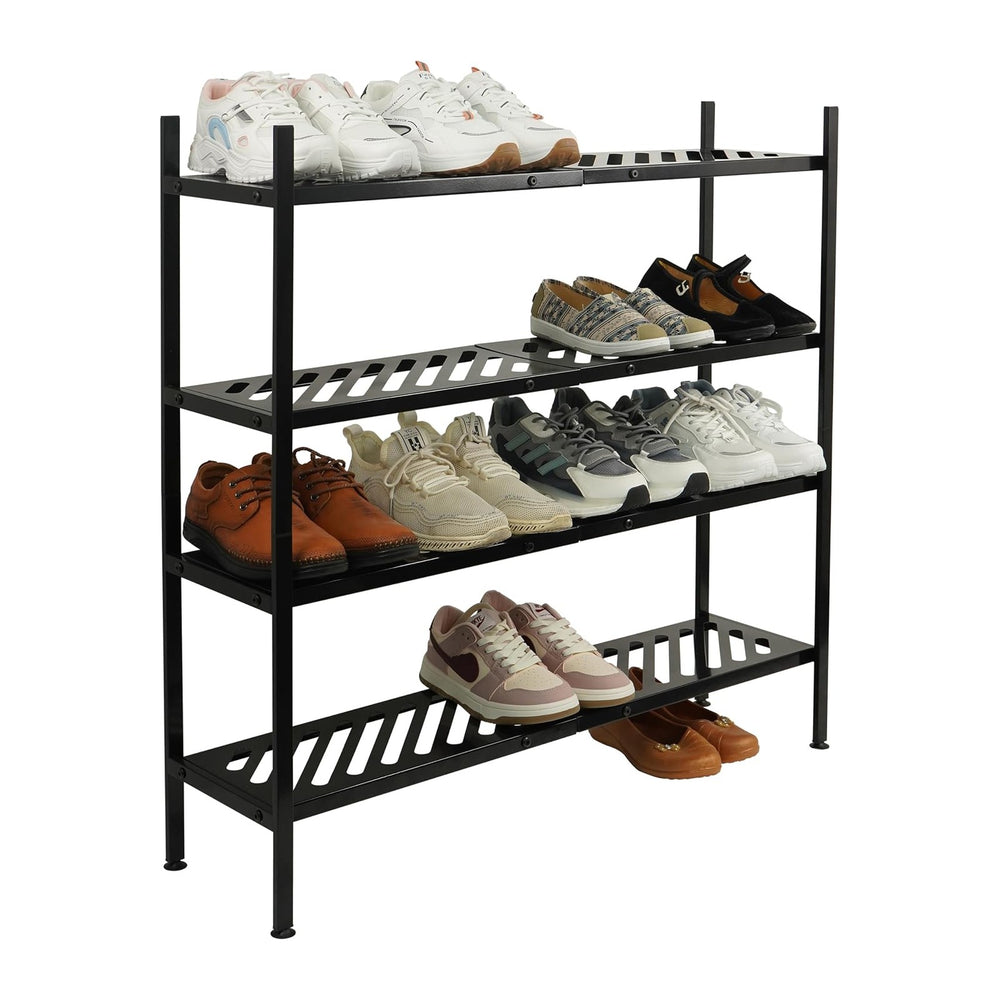 Shoe Rack, 4-Tier FreeStanding Shoe Shelf Stand, Stackable Shoe Storage Organ...