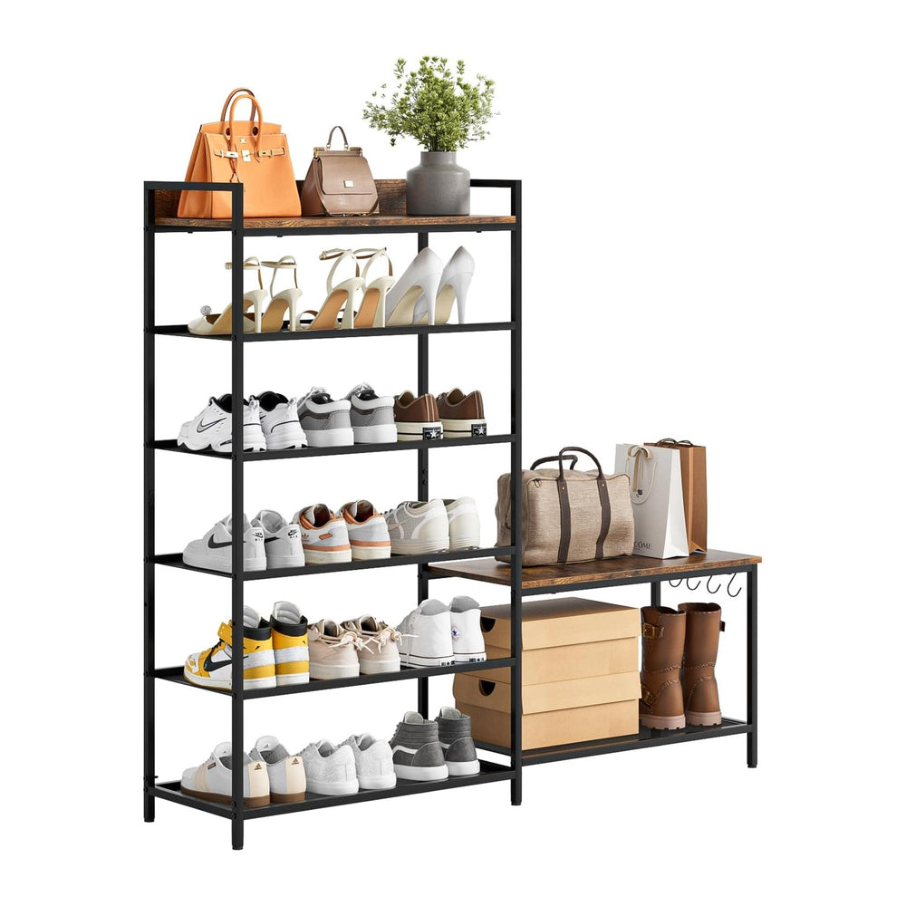 Shoe Rack Bench Storage Organizer for entryway,6-Tier Industrial Free Standin...