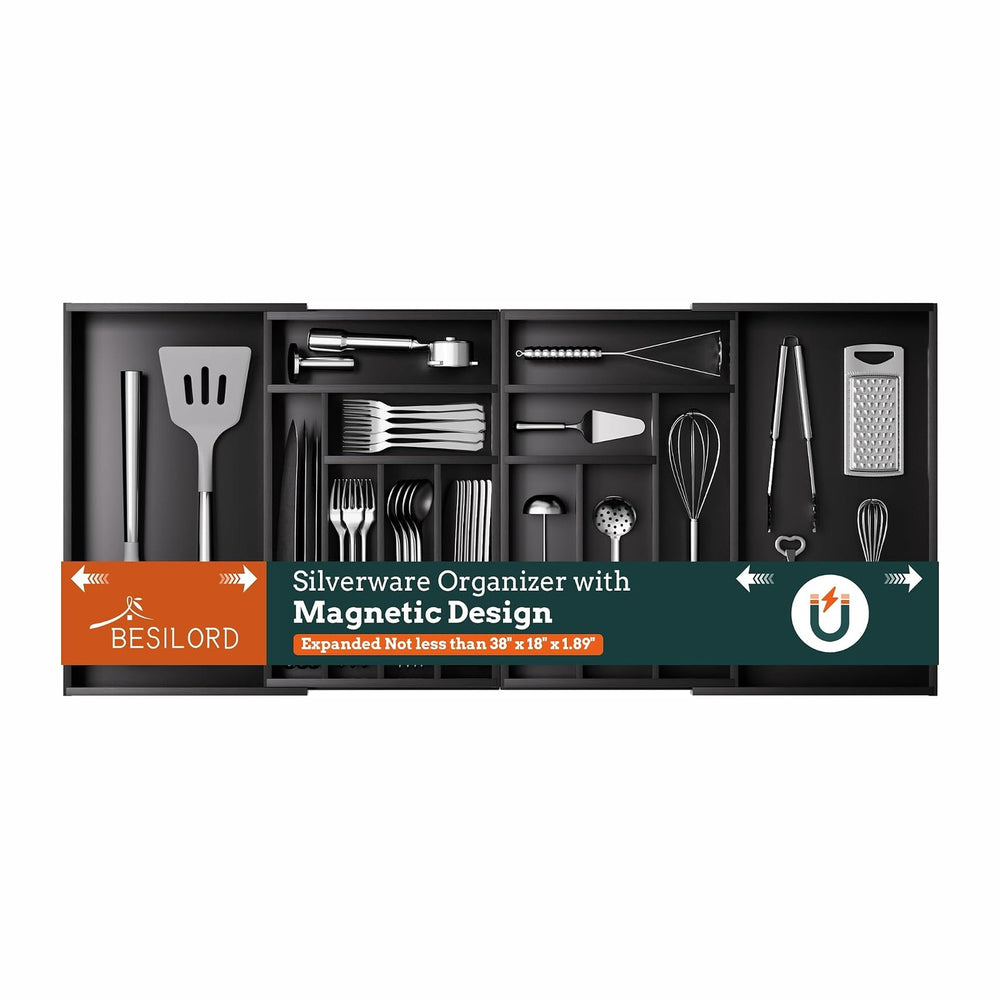 Silverware Organizer Large, Magnetic Connected Expandable 13 Slots Silverware...