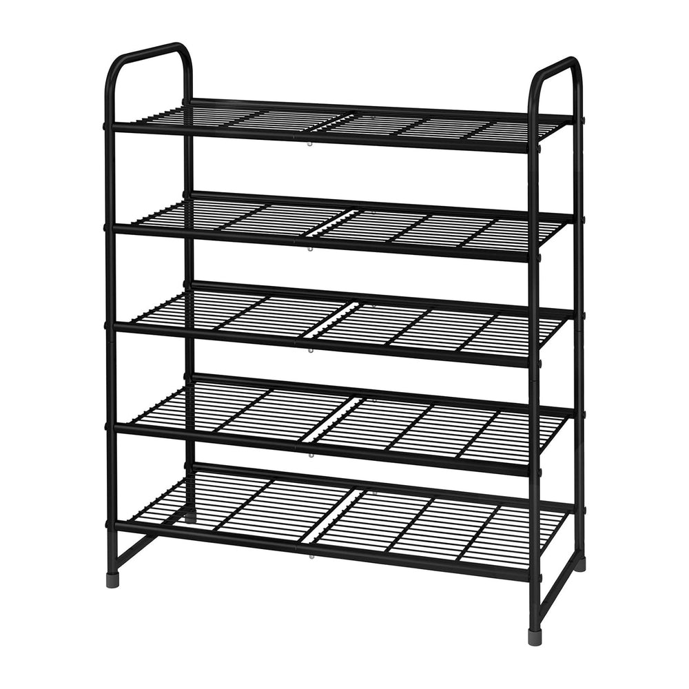 Simple Trending 5-Tier Stackable Shoe Rack, Expandable Shoe Shelf Black