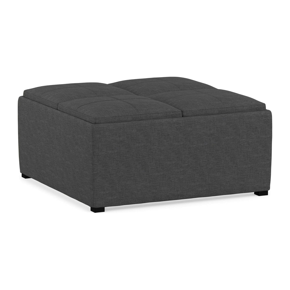SIMPLIHOME Avalon 35" Wide Linen Look Fabric Square Ottoman in Slate Grey