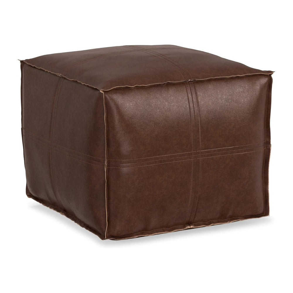 SIMPLIHOME Brody 18" Wide Square Pouf in Distressed Dark Brown Faux Leather