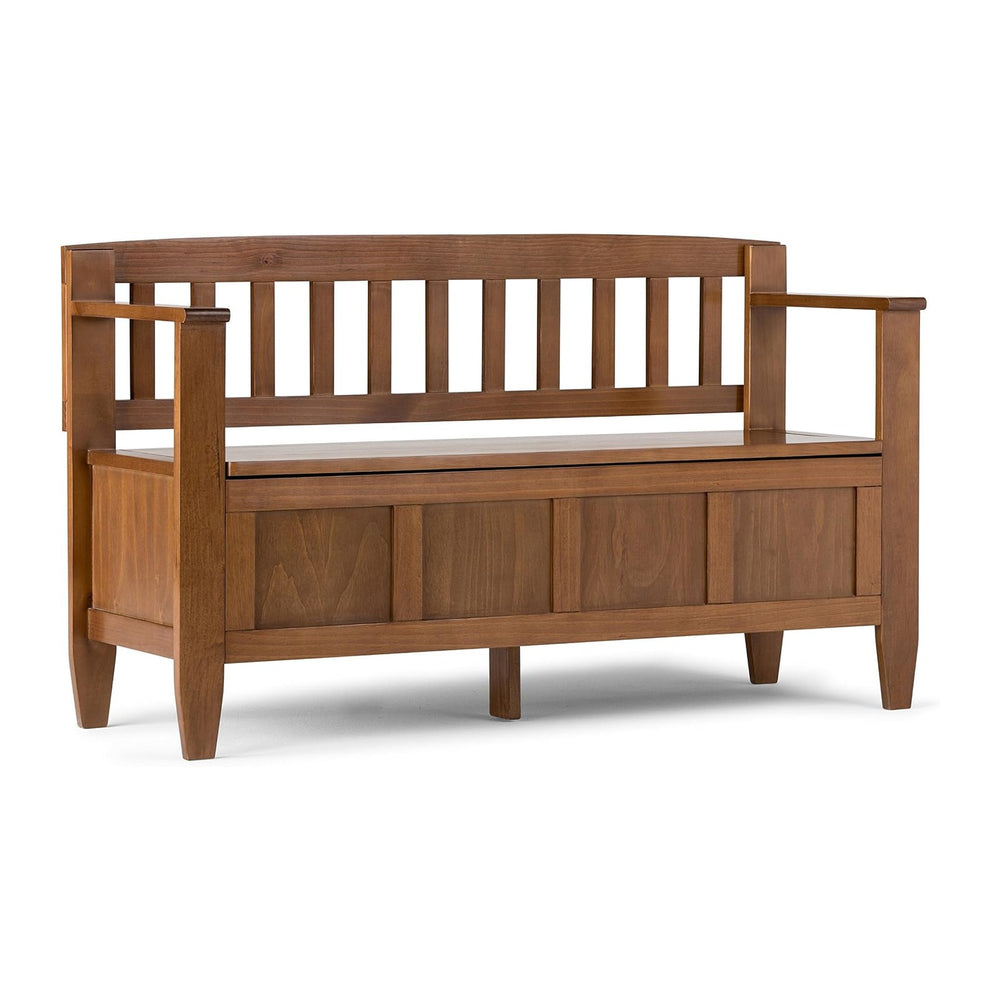 SIMPLIHOME Brooklyn 48" Wide Solid Wood Storage Bench in Saddle Brown