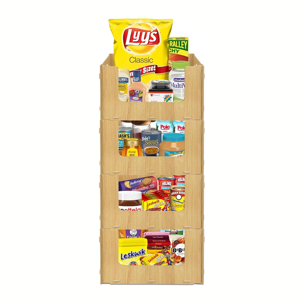 Skywin Wooden Stackable Storage Bins Open Front for Pantry Storage, 4 Pack