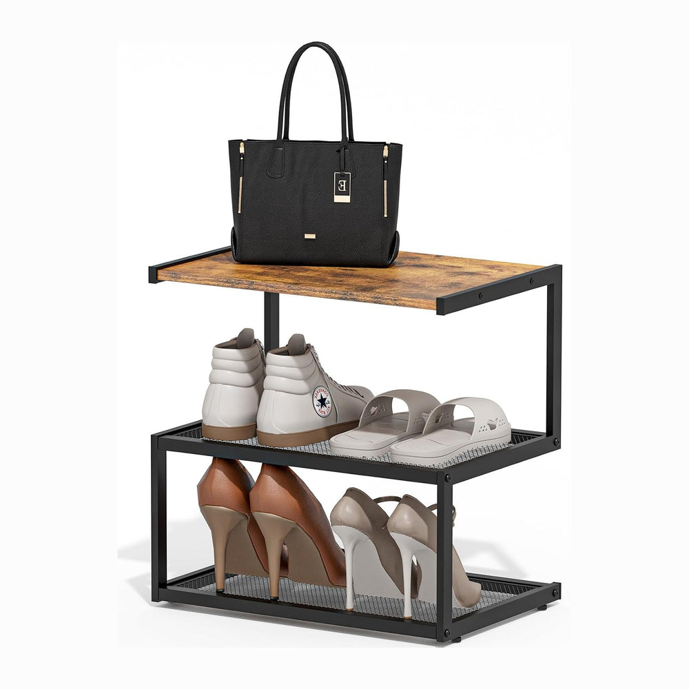 Small Shoe Rack for Entryway, 5-Shaped 3-Tier Shoe Storage Shelf