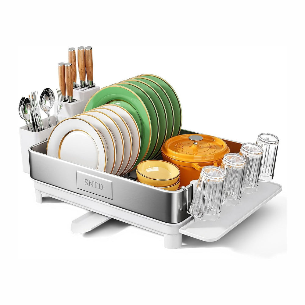 SNTD 304 Stainless Steel Dish Drying Rack for Small Kitchen Counter, White