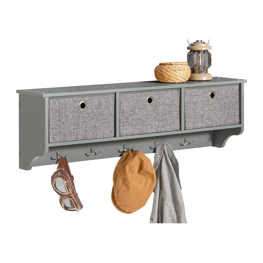 SoBuy Wall Shelf with Hooks, Coat Rack Wall Mount with Shelf Entrywall Storag...
