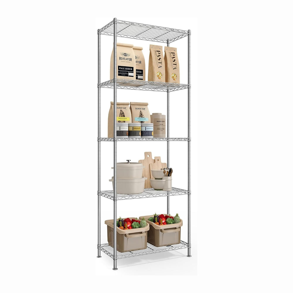 SONGMICS 5-Tier Storage Shelves, Adjustable Wire Shelving Unit, 8 Hooks