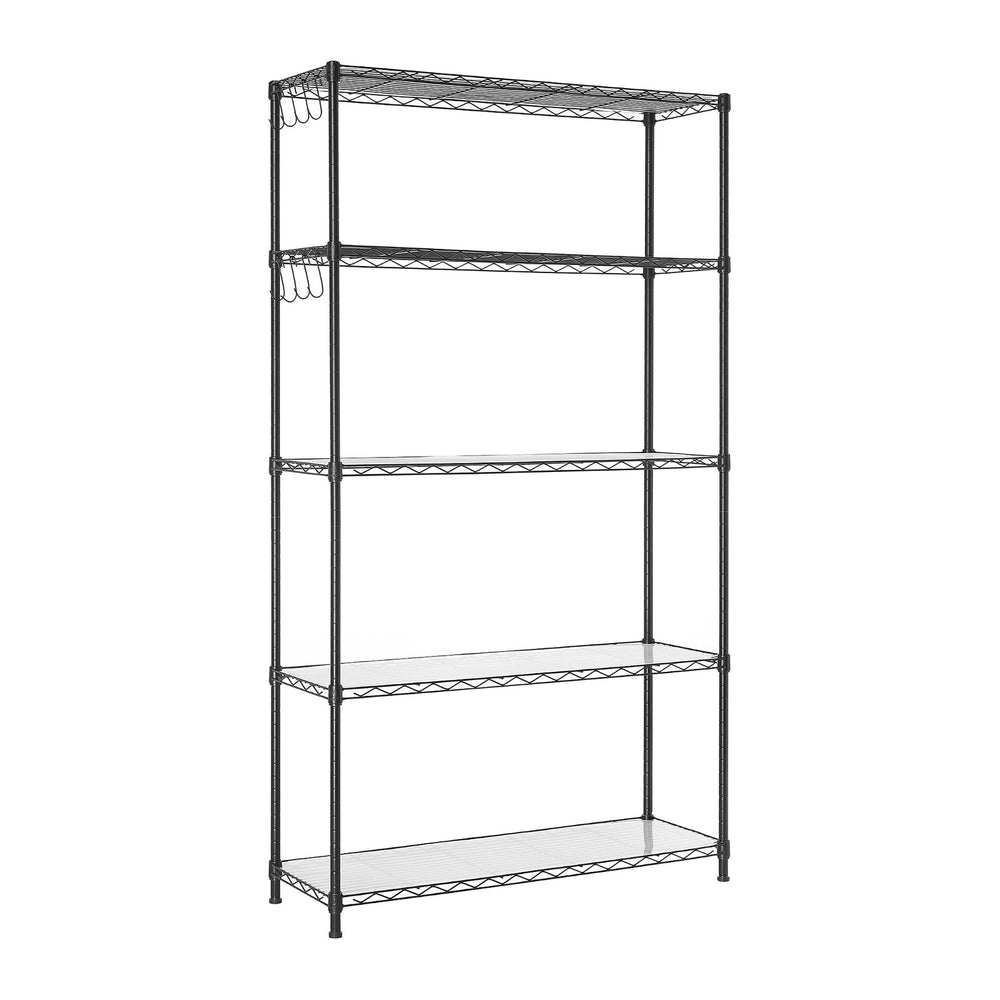 SONGMICS 5-Tier Storage Shelves, Adjustable Wire Shelving Unit, 8 Hooks