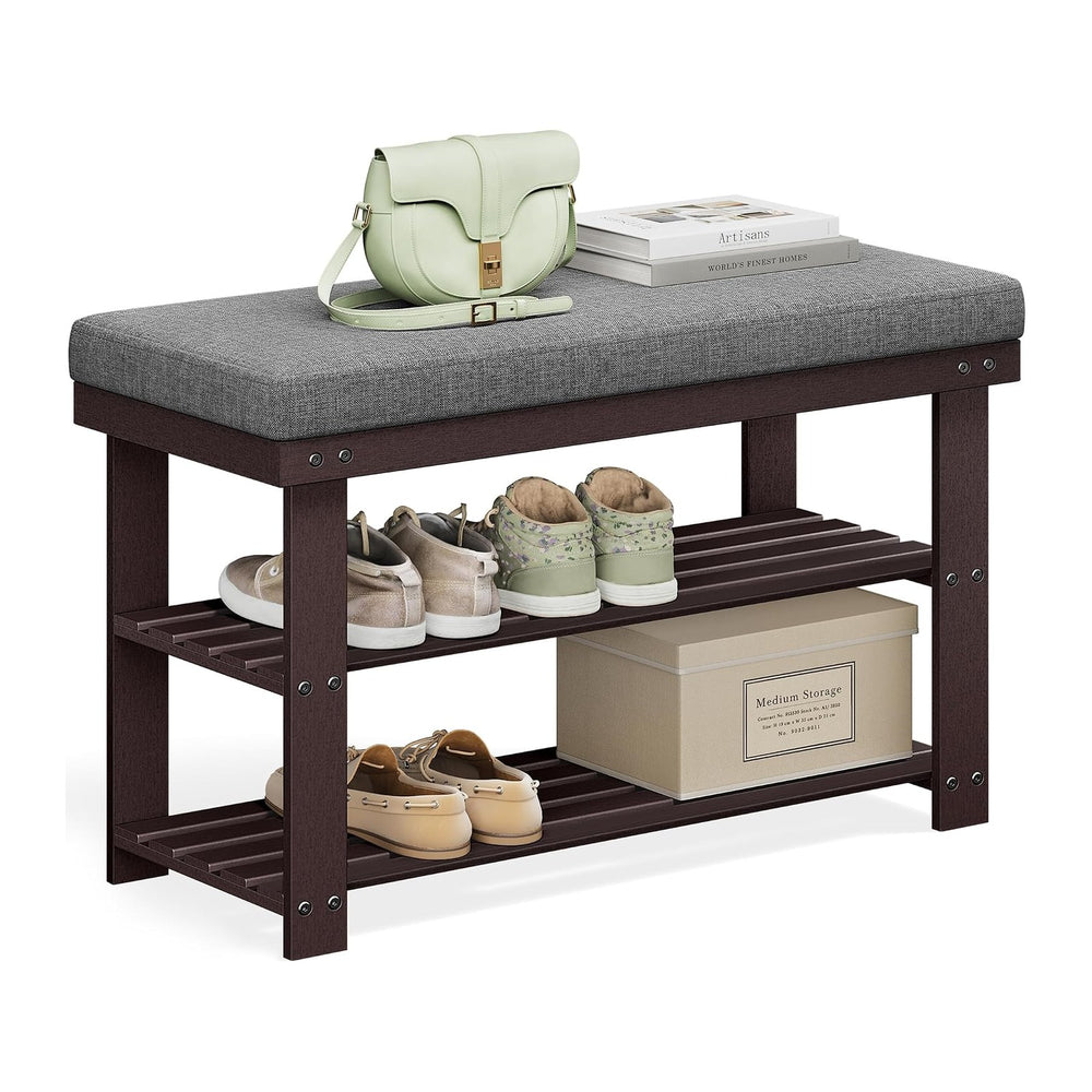 SONGMICS Bamboo Shoe Bench, 3-Tier Shoe Rack, 11.9 x 28.3 x 19.2 Inches