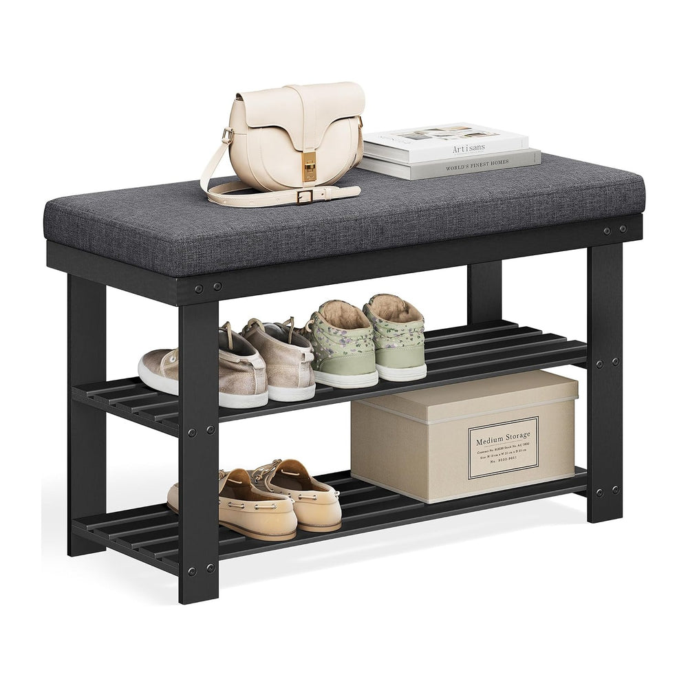 SONGMICS Bamboo Shoe Bench, 3-Tier Shoe Rack, 11.9 x 28.3 x 19.2 Inches
