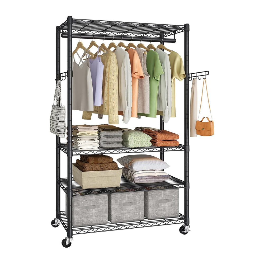 SONGMICS Heavy-Duty Clothes Rack, Portable Closet on Wheels, Garment Rack