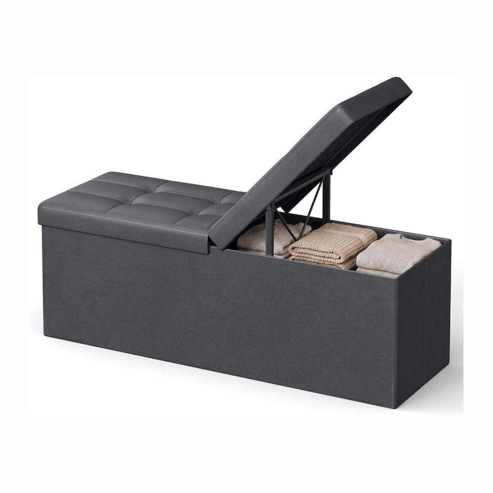 SONGMICS HOME Foldable Foot Rest Stool, Storage Ottoman, Tufted Design, PU Le...