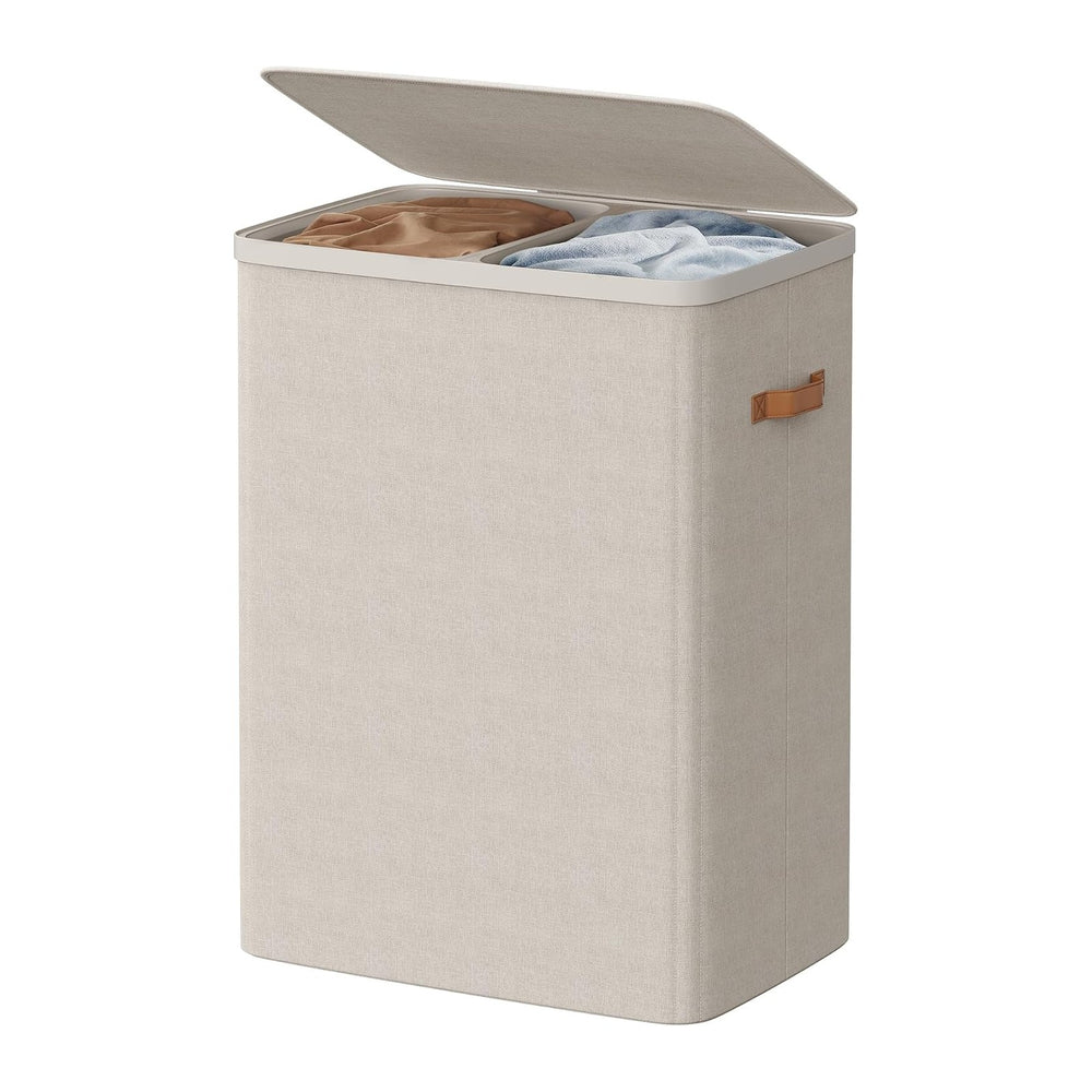 SONGMICS HOME Laundry Hamper with Lid, 2 Section Laundry Basket with Removabl...